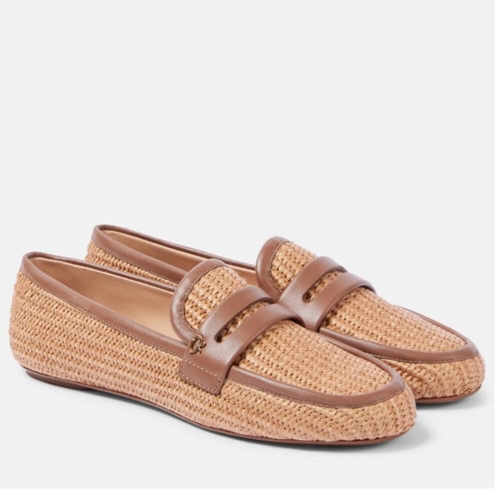 Giovanni Rossi Marbella raffia penny beige woven loafer size 8/38